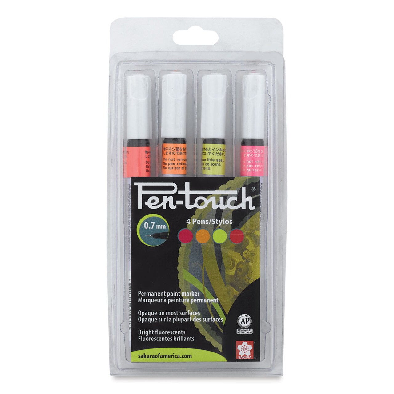Sakura Pen-Touch Paint Markers - Set of 4, Fluorescent Colors, Extra Fine Tip